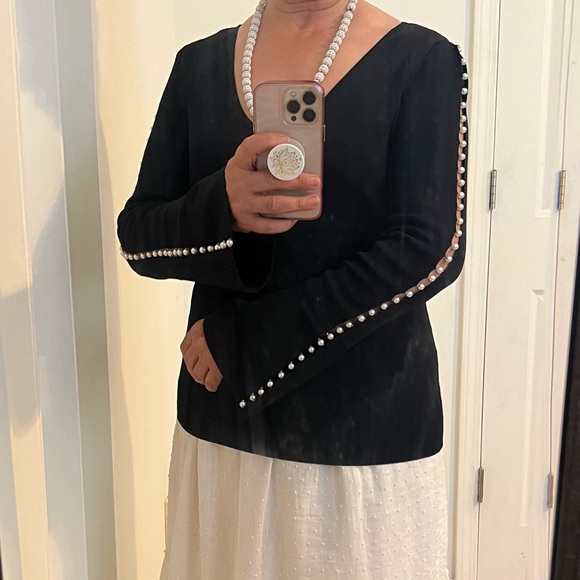 ✅🆕I-N-C Women Pearl Trim Pullover black long sleeve Blouse - Picture 3 of 8